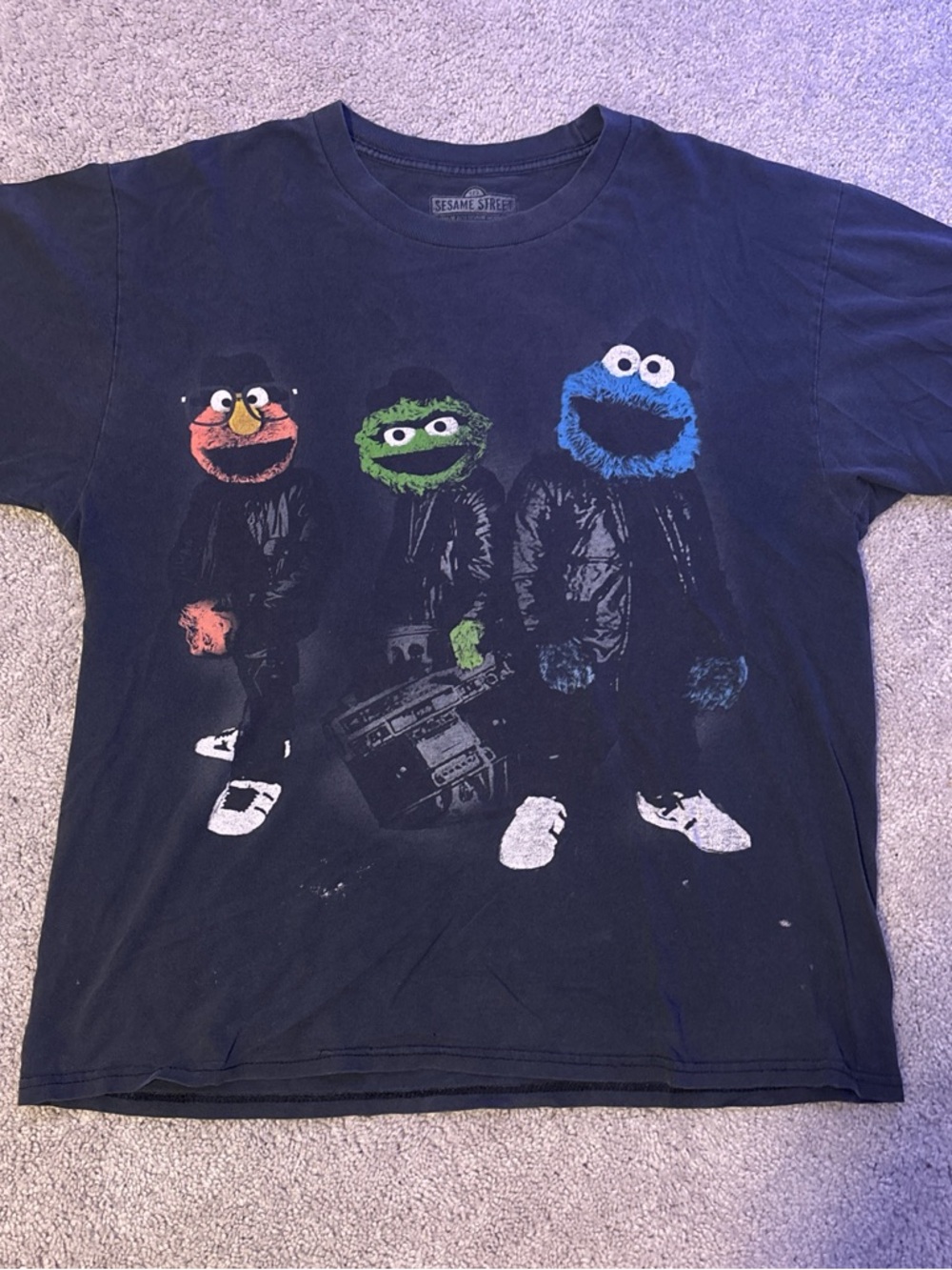 Sesame Street Black Tee with Cookie Monster, Oscar & Elmo Faces